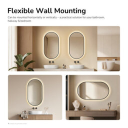 Emke Oval Led Bathroom Mirror 45 X 75Cm, Matte Black Aluminium Frame, 3 Colour Temperatures, Dimmable, Anti-Fog, Touch Control - thumbnail 7