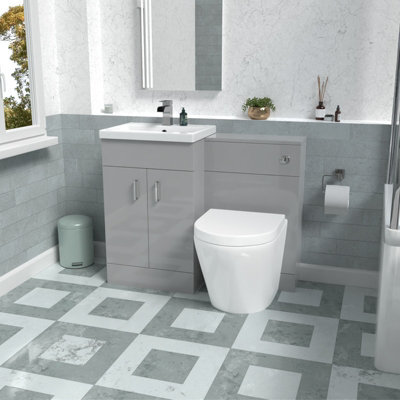 Nes Home Basin Vanity Cabinet, Wc Unit Grey & Rimless Back To Wall Toilet - image 1