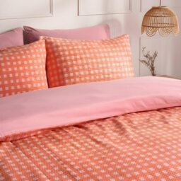 Ohs Gingham Embossed Bedding Set Waffle Duvet Cover With Pillowcase, Coral - Double - thumbnail 2