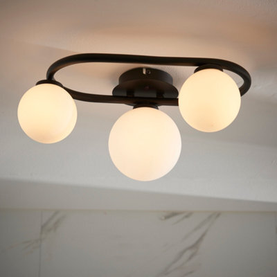 Anson Lighting Kelsey Black And White Glass 3 Light Semi Flush Bathroom Fitting - image 1