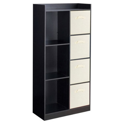 Urbn-Living Urbnliving Height 128Cm Wooden Black 7 Cube Bookcase With Cream Drawers Tall Shelving Display Storage Unit Cabinet - image 1