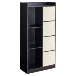 Urbn-Living Urbnliving Height 128Cm Wooden Black 7 Cube Bookcase With Cream Drawers Tall Shelving Display Storage Unit Cabinet - thumbnail 1
