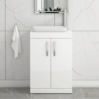Royal Bathrooms Turin 500mm Freestanding Bathroom Vanity Unit With Sink 2 Door Gloss White & Qubix Countertop Basin - image 1