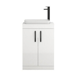 Royal Bathrooms Turin 500mm Freestanding Bathroom Vanity Unit With Sink 2 Door Gloss White & Qubix Countertop Basin - thumbnail 5