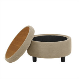 Abrihome Camel Round Storage Ottoman With Removable Tray Top, Nubby Upholstered Coffee Table For Living Room & Bedroom - thumbnail 6
