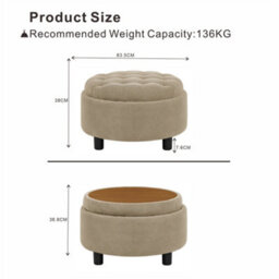 Abrihome Camel Round Storage Ottoman With Removable Tray Top, Nubby Upholstered Coffee Table For Living Room & Bedroom - thumbnail 5