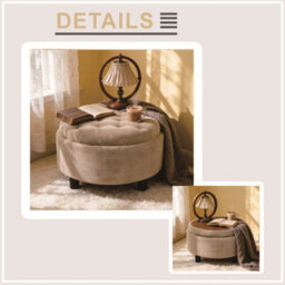 Abrihome Camel Round Storage Ottoman With Removable Tray Top, Nubby Upholstered Coffee Table For Living Room & Bedroom - thumbnail 2