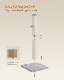 Ledrem Cat Scratching Post For Adult Cats, Natural Sisal With Heavy Base And Dangling Toy, 40 X 40 X 84 Cm, Light Grey - thumbnail 8