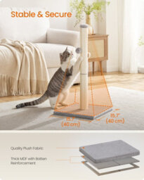 Ledrem Cat Scratching Post For Adult Cats, Natural Sisal With Heavy Base And Dangling Toy, 40 X 40 X 84 Cm, Light Grey - thumbnail 4