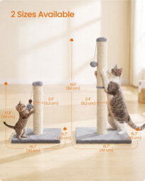 Ledrem Cat Scratching Post For Adult Cats, Natural Sisal With Heavy Base And Dangling Toy, 40 X 40 X 84 Cm, Light Grey - thumbnail 7