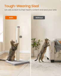 Ledrem Cat Scratching Post For Adult Cats, Natural Sisal With Heavy Base And Dangling Toy, 40 X 40 X 84 Cm, Light Grey - thumbnail 5