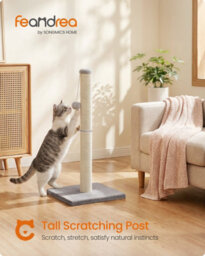 Ledrem Cat Scratching Post For Adult Cats, Natural Sisal With Heavy Base And Dangling Toy, 40 X 40 X 84 Cm, Light Grey - thumbnail 3