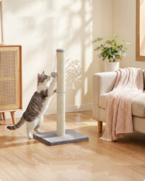 Ledrem Cat Scratching Post For Adult Cats, Natural Sisal With Heavy Base And Dangling Toy, 40 X 40 X 84 Cm, Light Grey - thumbnail 1