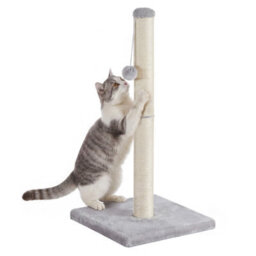 Ledrem Cat Scratching Post For Adult Cats, Natural Sisal With Heavy Base And Dangling Toy, 40 X 40 X 84 Cm, Light Grey - thumbnail 2