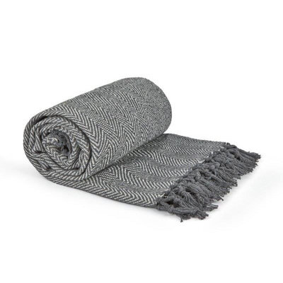 "Cotton Herringbone Throw Silver Large 90"" X 100"" (228 X 254Cm)"
