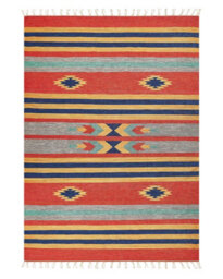 Wyld And Coco Kilim Handwoven Cotton Rug 140 X 200Cm - Reversible Multicolour Geometric Flat-Weave With Tassels - thumbnail 1