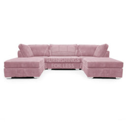 Furnishings For Less UK Bishop Pink U Shaped Soft Fabric Jumbo Cord Detachable 5 Seater Large Sofa