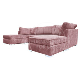 Furnishings For Less UK Bishop Pink U Shaped Soft Fabric Jumbo Cord Detachable 5 Seater Large Sofa - thumbnail 5