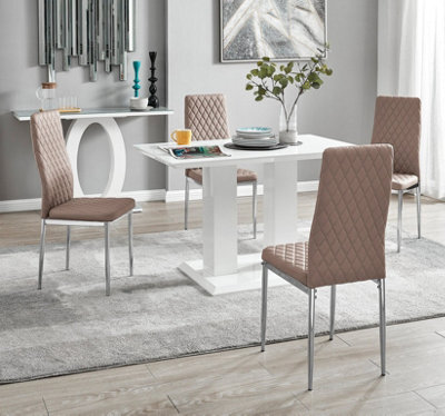 Furniturebox Uk 4 Seater Dining Set - Imperia White High Gloss Dining Table And Chairs - 4 Cappuccino Milan Chairs - image 1
