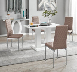 Furniturebox Uk 4 Seater Dining Set - Imperia White High Gloss Dining Table And Chairs - 4 Cappuccino Milan Chairs - thumbnail 1