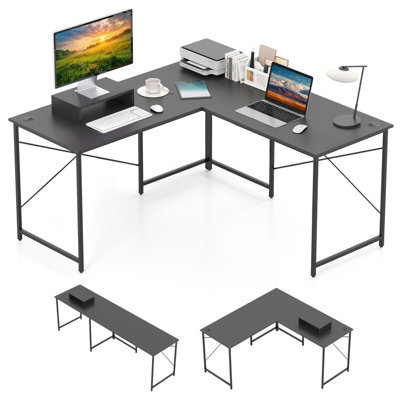 Gainoom L-Shaped Grey Computer Desk Reversible Corner Study Writing Desk - image 1