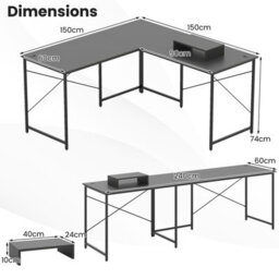 Gainoom L-Shaped Grey Computer Desk Reversible Corner Study Writing Desk - thumbnail 2