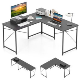 Gainoom L-Shaped Grey Computer Desk Reversible Corner Study Writing Desk - thumbnail 1