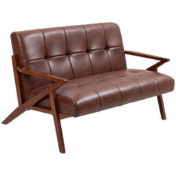 Compact Small Sofa With Solid Wood Frame, Vintage 2 Seater Sofa Brown - thumbnail 1