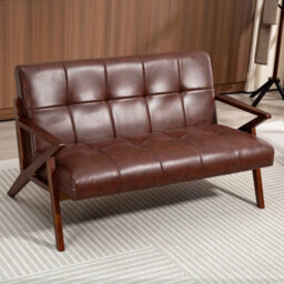 Compact Small Sofa With Solid Wood Frame, Vintage 2 Seater Sofa Brown - thumbnail 6