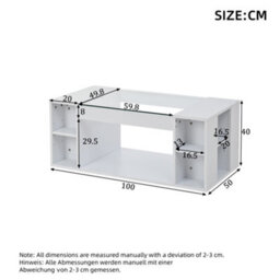 Btm High Gloss Coffee Table With Open Storage Led Glass Top 100X50X40Cm White - thumbnail 7