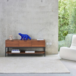 Sweeek - 130Cm Tv Unit Walnut Wooden Effect 3 Drawers  Walnut Walnut 130X40X53.5 Cm
