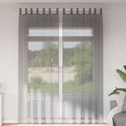 Berkfield Durable Voile Curtains With Loops 2 Pcs Dark Grey 140X260 Cm - thumbnail 2