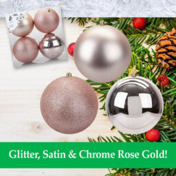 Rose Gold 10Cm Baubles Assorted (4 Pack) - Christmas Tree Decorations - thumbnail 2