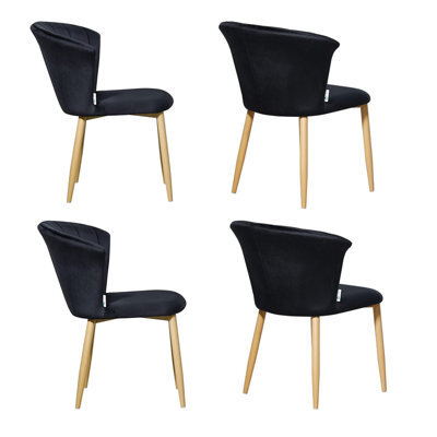 Life Interiors Set Of 4 Black Elsa Velvet Dining Chairs With Wooden Legs, Curved Back & Comfortable Seating - image 1