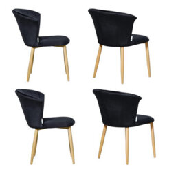 Life Interiors Set Of 4 Black Elsa Velvet Dining Chairs With Wooden Legs, Curved Back & Comfortable Seating - thumbnail 1