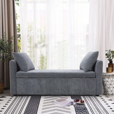 Thehotsale 127.5Cm X 48Cm Grey Upholstered Storage Bench With 2 Pillow For Bedroom - image 1