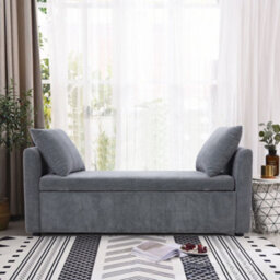 Thehotsale 127.5Cm X 48Cm Grey Upholstered Storage Bench With 2 Pillow For Bedroom