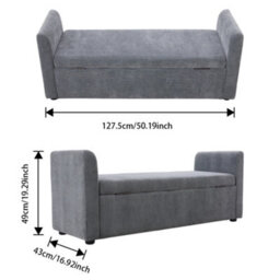 Thehotsale 127.5Cm X 48Cm Grey Upholstered Storage Bench With 2 Pillow For Bedroom - thumbnail 7