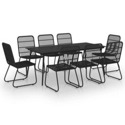 Berkfield 9 Piece Outdoor Dining Set Poly Rattan And Glass - thumbnail 2