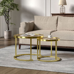 Living And Home Gold Round Glass Nesting Coffee Table Set Nest Of Table End Table Set
