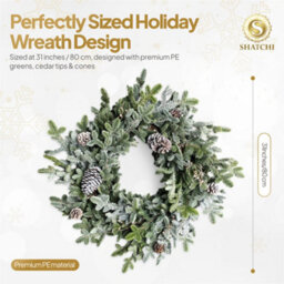Shatchi 60Cm Cypress Pine Wreath Realistic Greenery With Pine Cones Winter Christmas Door Decoration For Festive Home Displays - thumbnail 6