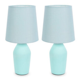 Valuelights Arlo Set Of 2 - Duck Egg Blue Ceramic Table Lamps With Tapered Shade - thumbnail 2