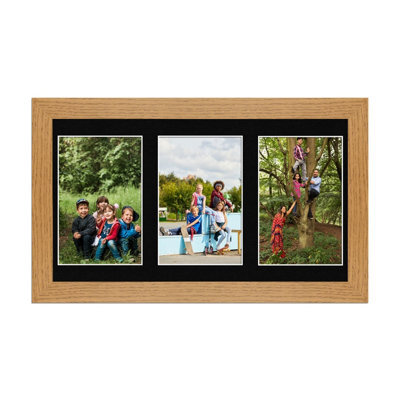 AK Frames 40X20Cm Oak Modern Multi Photo Frame With Black Mount - Holds 3 Apertures (3X) 6X4 Photos - image 1