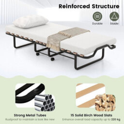 Folding Bed Rollaway Bed Portable Metal Guest Bed With 10Cm Memory Foam Mattress - thumbnail 4