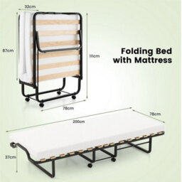 Folding Bed Rollaway Bed Portable Metal Guest Bed With 10Cm Memory Foam Mattress - thumbnail 2