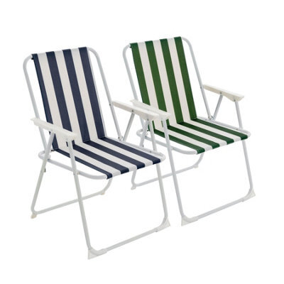 Harbour Housewares Folding Metal Beach Chairs - Blue/green Stripe - Pack Of 2 Portable Outdoor Garden Camping Festival Seats - image 1