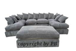 London Cinema U Shape Sofa , Corner Sofa And Big Footstool,grey Jumbo Cord Fabric ,fluffy Fibre Seats - thumbnail 2