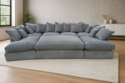 London Cinema U Shape Sofa , Corner Sofa And Big Footstool,grey Jumbo Cord Fabric ,fluffy Fibre Seats - thumbnail 5