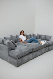 London Cinema U Shape Sofa , Corner Sofa And Big Footstool,grey Jumbo Cord Fabric ,fluffy Fibre Seats - thumbnail 3