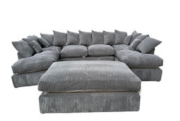 London Cinema U Shape Sofa , Corner Sofa And Big Footstool,grey Jumbo Cord Fabric ,fluffy Fibre Seats - thumbnail 6